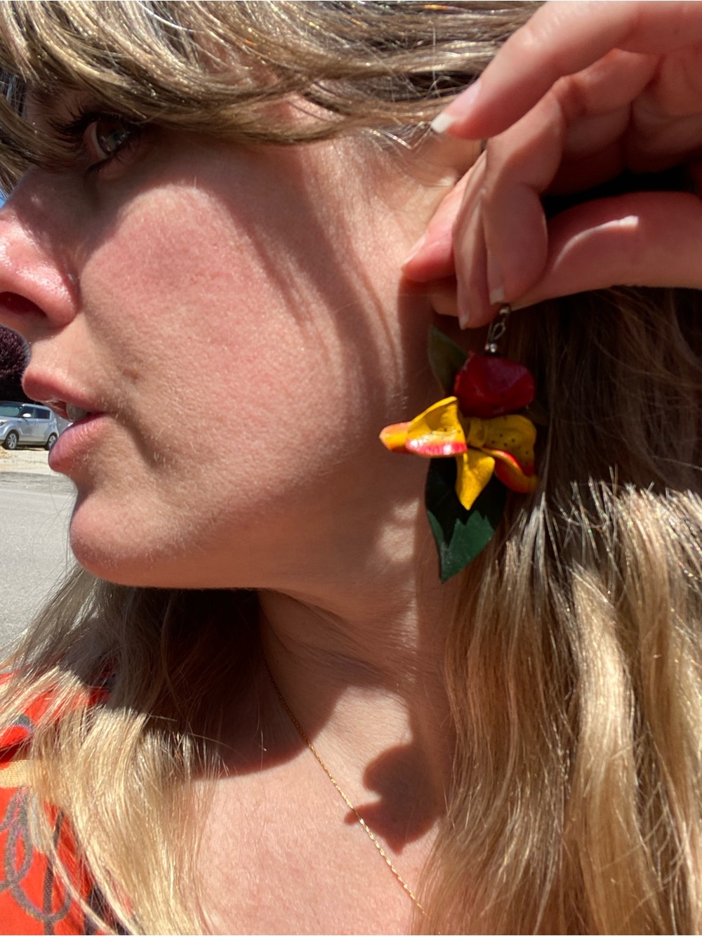Handcrafted Yellow & Red Flower Drop Earrings - Women Jewelry